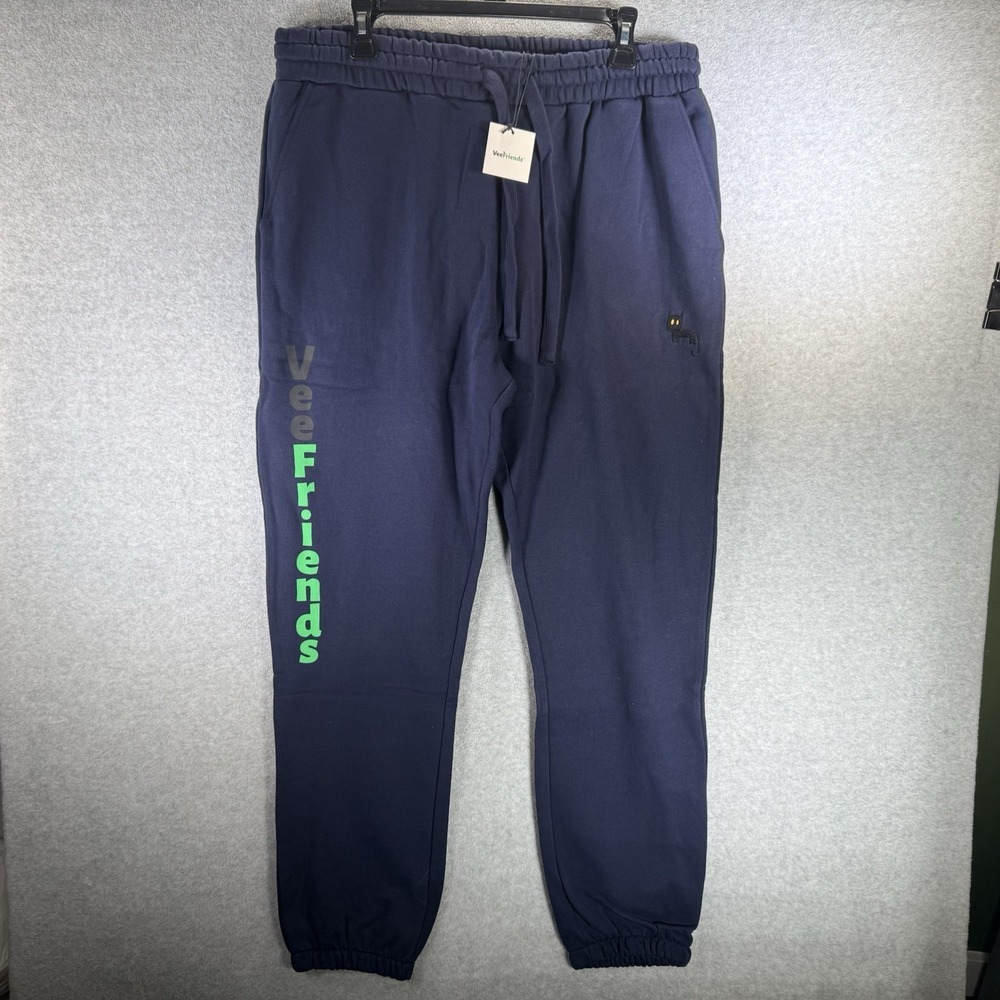 VeeFriends Men's Classic Sweatpants Black Cat Navy‎ Size XL Spellout NWT